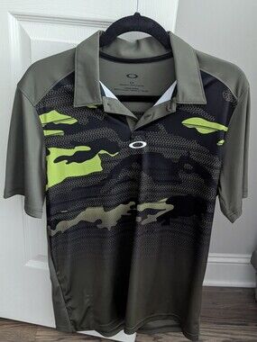 Oakley Deep Rough Camo Golf Polo Shirt S Green Gorpcore Performance